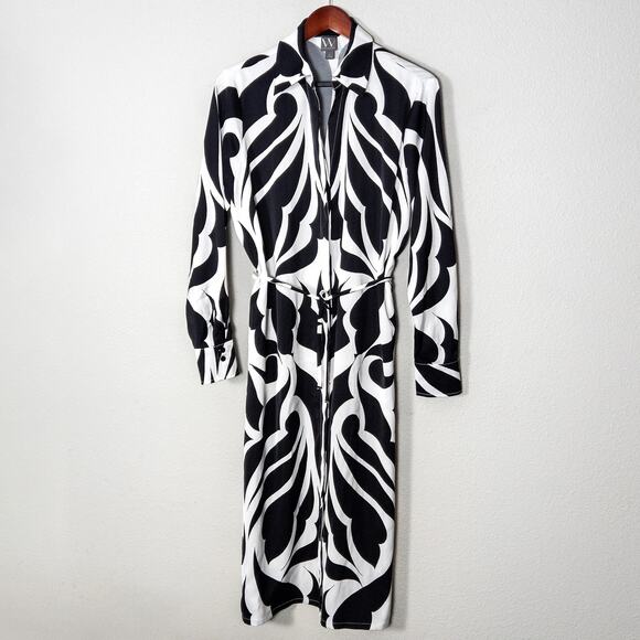 NEW Worthington Graphic Print Dress Retro Graphic Mod Collared Black White Sz L - Picture 2 of 13